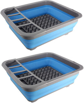 Set van 2x stuks afdruiprekken opvouwbaar blauw/grijs 36 x 31 x 12 cm - Afdruiprekken