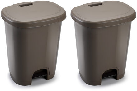 Set van 2x stuks afvalemmers/vuilnisemmers/pedaalemmers 27 liter in het taupe met deksel en pedaal