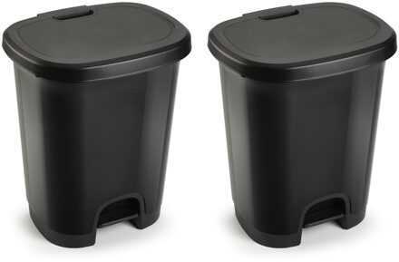 Set van 2x stuks afvalemmers/vuilnisemmers/pedaalemmers 27 liter in het zwart met deksel en pedaal