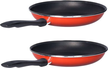 Set van 2x stuks aluminium koekenpan/hapjespan Merida rood met anti-aanbak laag 32 cm