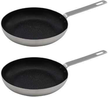 Set van 2x stuks aluminium koekenpan/hapjespan zilver met anti-aanbak laag 24 cm
