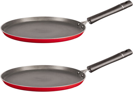 Set van 2x stuks aluminium pannekoekenpan rood met anti-aanbak laag 24 cm - Koekenpannen