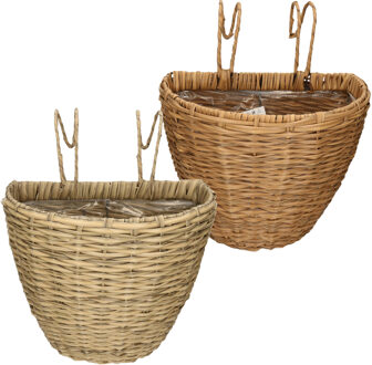 Set van 2x stuks balkonmanden/plantenmanden/plantenbakken bruin en lichtbruin rotan 42 cm - Plantenbakken