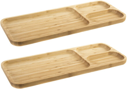 Set van 2x stuks bamboe houten 3-vaks serveerplank/serveerbord 39 x 16 x 2 cm - Dienbladen Bruin