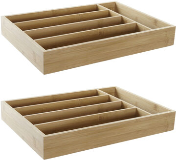 Set van 2x stuks bamboe houten bestekbakken/lades 35.5 x 25.5 x 5 cm - Bestekbakken