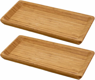 Set van 2x stuks bamboe houten kaasplankjes/serveerplankjes 25 x 13 cm rechthoekig - Serveerplanken Bruin