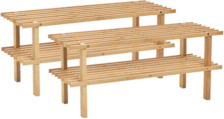 Set van 2x stuks bamboe houten schoenenrek/schoenenstandaard 2-laags 70 x 26 x 30 cm - Schoenenrekken Bruin