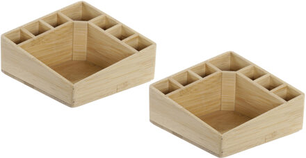 Set van 2x stuks bamboe make-up organizer/houder sorteerbakje 14 x 14 x 7 cm
