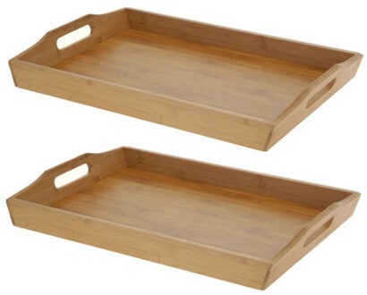 Set van 2x stuks bamboehouten dienbladen/serveerbladen 43 cm - Dienbladen Bruin