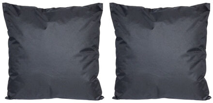 Set van 2x stuks bank/Sier kussens voor binnen en buiten in de kleur zwart 45 x 45 cm Tuinkussens vo - Sierkussens