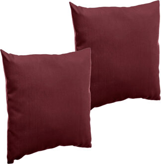 Set van 2x stuks bank/sier/tuin kussens voor binnen en buiten in de kleur bordeaux rood 40 x 40 x 10 - tuinstoelkussens