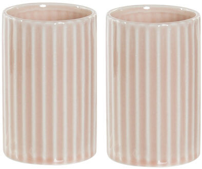 Set van 2x stuks bekers/tandenborstelhouders roze keramiek 12 cm - Badkamer accessoires