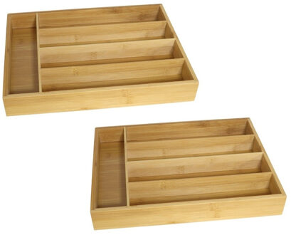 Set van 2x stuks bestekbakken bamboe hout 26 x 36 cm - Bestekbakken Bruin