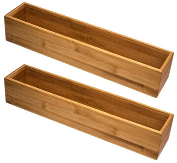 Set van 2x stuks bestekbakken/keuken organizers 1-vaks Tidy Smart bamboe 38 x 8 x 7 cm - Bestekbakken Bruin