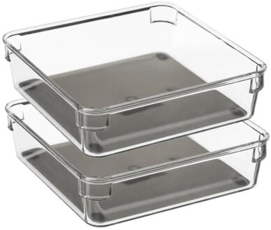 Set van 2x stuks bestekbakken/keuken organizers 1-vaks Tidy Smart grijs transparant kunststof 16 x 1 - Bestekbakken