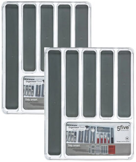 Set van 2x stuks bestekbakken/keuken organizers Tidy Smart 6-vaks grijs transparant kunststof