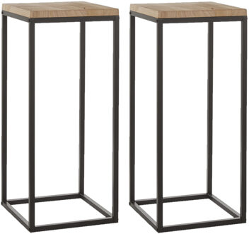 Set Van 2x Stuks Bijzettafels Oskar Vierkant Hout/metaal Zwart 35 X 81 Cm - Bijzettafels