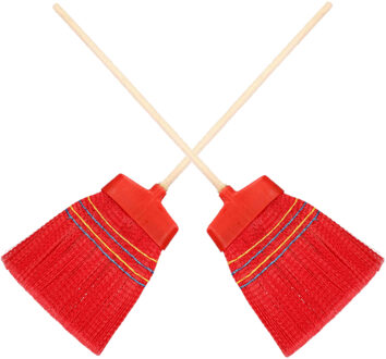 Set van 2x stuks binnen/buiten bezem rood met steel - Schoonmaakartikelen/Tuingereedschap - 132 cm