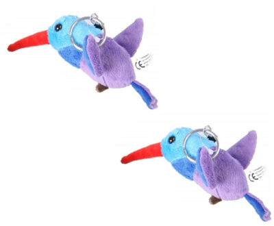 Set van 2x stuks blauwe pluche knuffel kolibrie vogel sleutelhanger 12 cm - Dieren cadeau knuffels/knuffeltjes voor kinderen