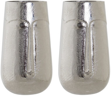 Set van 2x stuks bloemenvaas zilver van aluminium met gezicht 16 x 28 cm