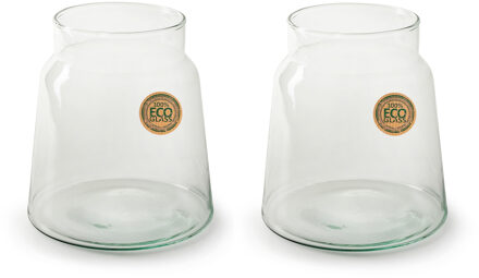 Set van 2x stuks bloemenvazen - Eco glas transparant - H20 x D14.5 cm
