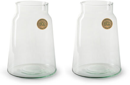 Set van 2x stuks bloemenvazen - Eco glas transparant - H25 x D14.5 cm