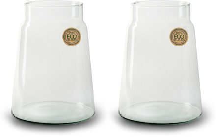 Set van 2x stuks bloemenvazen - Eco glas transparant - H25 x D19 cm