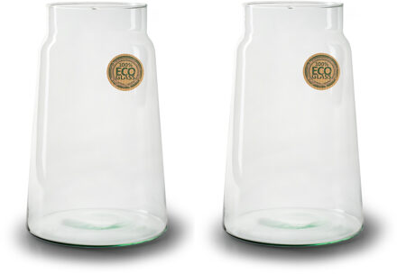 Set van 2x stuks bloemenvazen - Eco glas transparant - H30 x D19 cm - Vazen