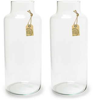 Set van 2x stuks bloemenvazen - Eco glas transparant - H35 x D14.5 cm