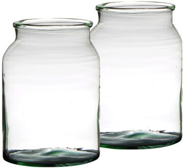 Set van 2x stuks bloemenvazen van gerecycled glas 25 x 19 cm - Vazen Transparant