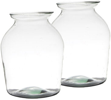 Set van 2x stuks bloemenvazen van gerecycled glas 26 x 18 cm - Vazen Transparant