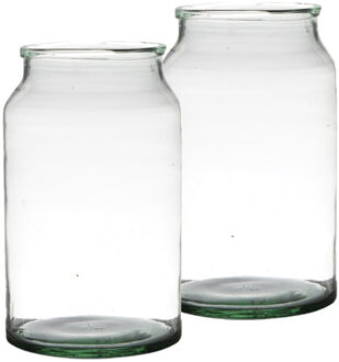 Set van 2x stuks bloemenvazen van gerecycled glas 30 x 18 cm - Vazen Transparant