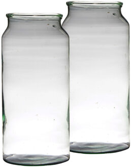 Set van 2x stuks bloemenvazen van gerecycled glas 39 x 19 cm