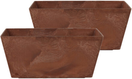 Set van 2x stuks bloempot/plantenpot balkonbak van gerecycled kunststof terra bruin D37x17 en H17 cm - Plantenbakken