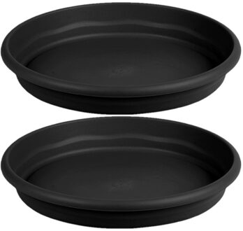 Set Van 2x Stuks Bloempot/plantenpot Onderschaal Antraciet Kunststof Diameter 38 Cm - Plantenpotten Grijs