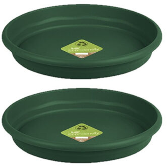 Set van 2x stuks bloempot/plantenpot onderschaal donkergroen kunststof diameter 38 cm - Plantenpotten