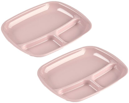 Set van 2x stuks camping/fondu/bbq kunststof borden 3-vaks oud roze 21 x 24 cm - Gourmetborden