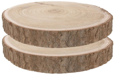 Set van 2x stuks decoratie paulowna houten boomschijf dia 29-34 cm - kaarsenbord/kaarsenplateau