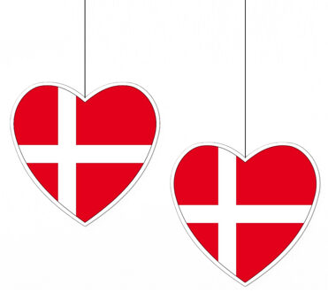 Set van 2x stuks denemarken vlag hangdecoratie hartjes vorm karton 28 cm