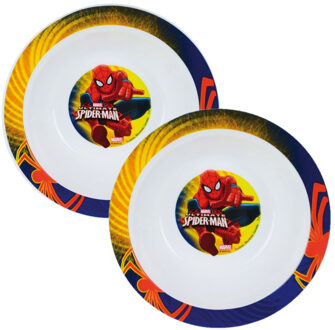 Set van 2x stuks diep kinder/peuter ontbijt bordje/kommetje Spiderman 16 cm - Diepe borden Multikleur