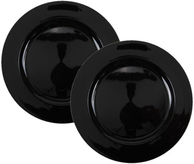Set van 2x stuks diner onderborden rond zwart glimmend 33 cm