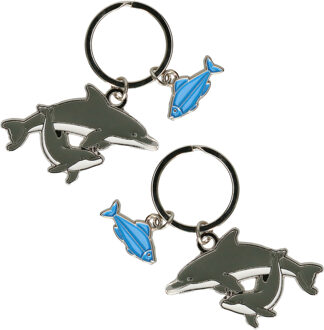 Set van 2x stuks dolfijn sleutel hangertjes 5 cm