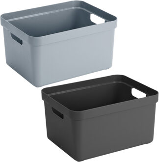 Set van 2x stuks donkergrijs/blauwgrijze opbergboxen/opbergmanden van 45 x 35 x 24 cm