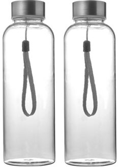 Set van 2x stuks drinkfles waterfles - 500 ml - transparant - bpa-vrij - bidon - rvs dop