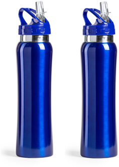 Set van 2x stuks drinkfles/waterfles/sport bidon blauw 800 ml - Drinkflessen