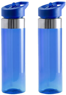 Set van 2x stuks drinkfles/waterfles/sport bidon blauw kunststof 650 ml - Drinkflessen