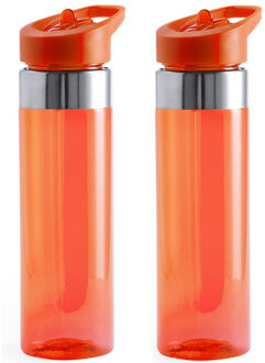 Set van 2x stuks drinkfles/waterfles/sport bidon oranje kunststof 650 ml - Drinkflessen