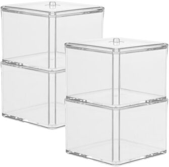 Set van 2x stuks dubbele make-up organizer en watjes houder vierkant 9,5 x 17 cm van kunststof - Opbergbox Transparant