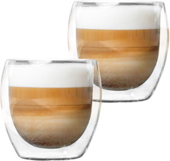 Set van 2x stuks dubbelwandige koffieglazen/theeglazen 250 ml - Koffie- en theeglazen Transparant