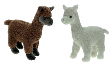 Set van 2x stuks familie pluche knuffels alpacas bruin/wit 23 cm